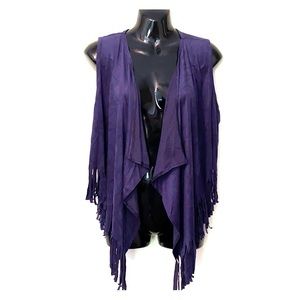 A3 Design Navy Blue Suede Fringe Vest, size L